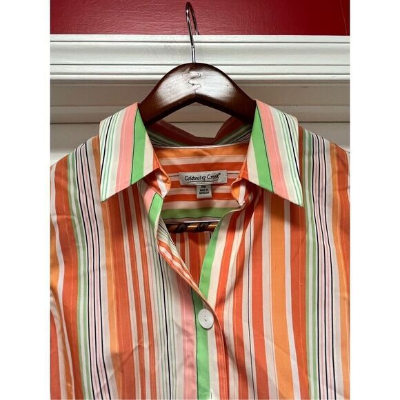Coldwater Creek Orange & Green Stripe Wrinkle Resistant Button Down Shirt sz PM - Picture 4 of 6